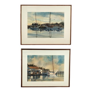 Pair of Nautical Watercolors by Steve Rogers For Sale