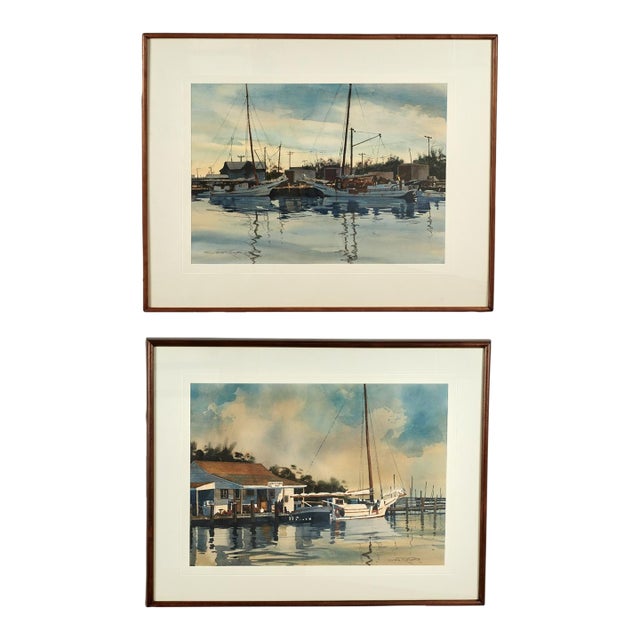 Pair of Nautical Watercolors by Steve Rogers For Sale