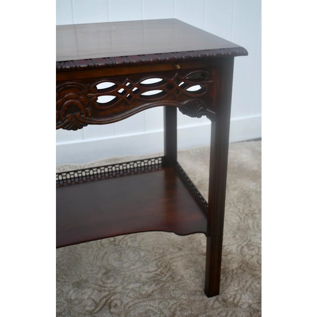 Wood Wellington Hall Mahogany Table Vintage Edwardian Writing Chippendale Tea Desk For Sale - Image 7 of 13