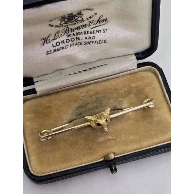 Antique George V Yellow Gold Novelty Fox Head Bar Brooch, 1910s For Sale - Image 12 of 16
