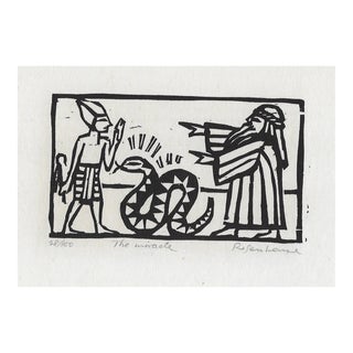 1966 Irwin Rosenhouse the Miracle Snake and Pharaoh Woodcut For Sale