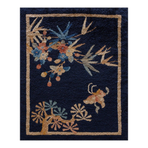 Pronounced Navy Blue Color With Special Asymmetric Patterns Antique Chinese Art Deco Rug