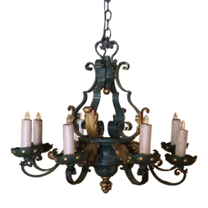 Early 20th Century French Louis XV Painted & Gilt Eight-Light Iron Chandelier