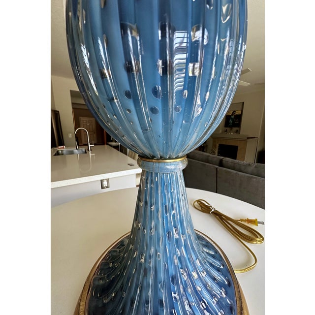 Large Barbini Murano Blue Glass Bubbles Ribbed Table Lamp | Chairish
