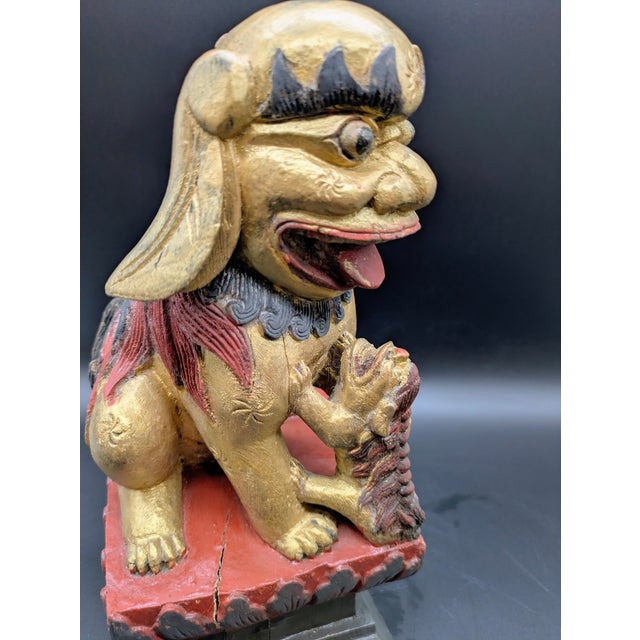 Unique Mid 20th Century Hand-Carved Chinese Foo Dogs For Sale - Image 9 of 10