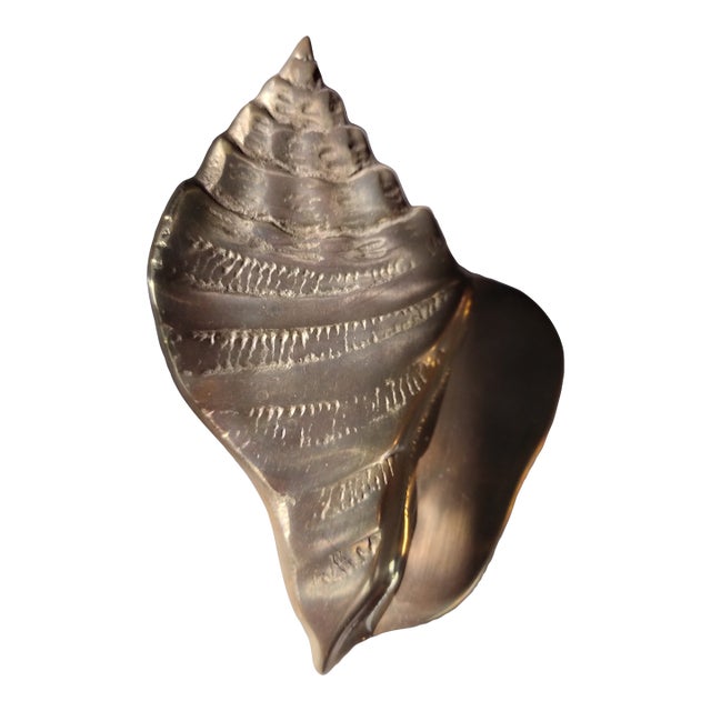 Vintage Brass Conch Sea Shell Wall Hanging For Sale