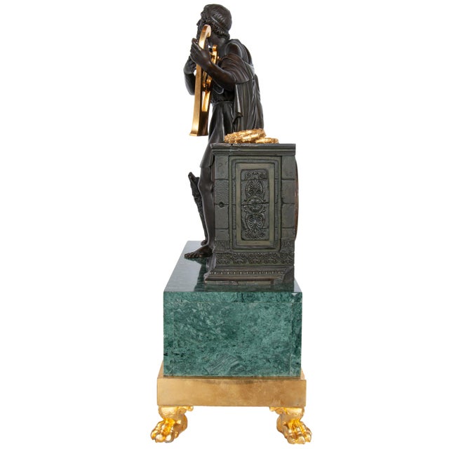 Antique French Empire Gilt Bronze & Marble Statue Clock of Homer by Ravrio 1810 For Sale - Image 9 of 17