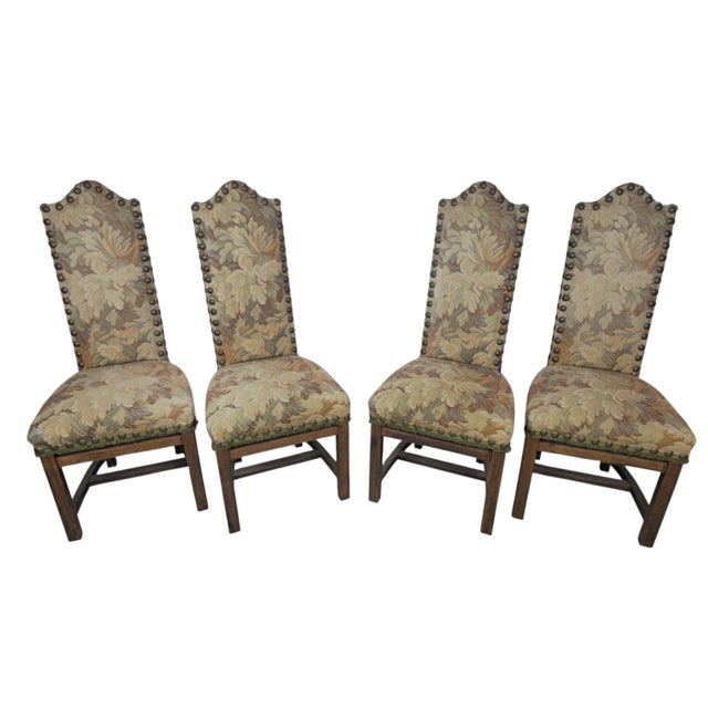 19th Century Italian High-Back Oak Chairs with Tapestry, Set of 4 For Sale - Image 3 of 10