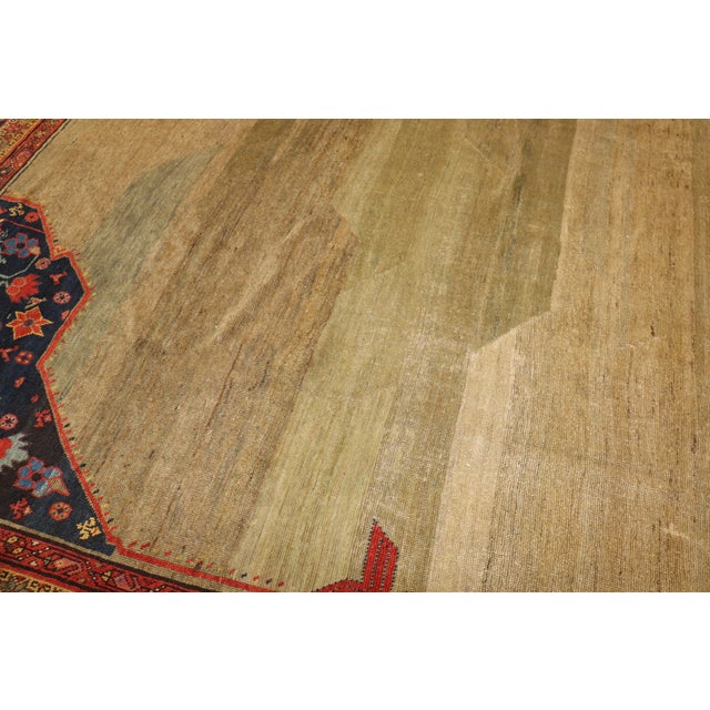 A rare large size decorative Persian Mahal rug with an abrashed camel-green open field design. Measures: 10'8'' x 14'10''.