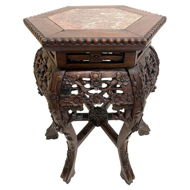 19th Century Chinese Side Table or Plant Stand with Marble Top For Sale - Image 6 of 6