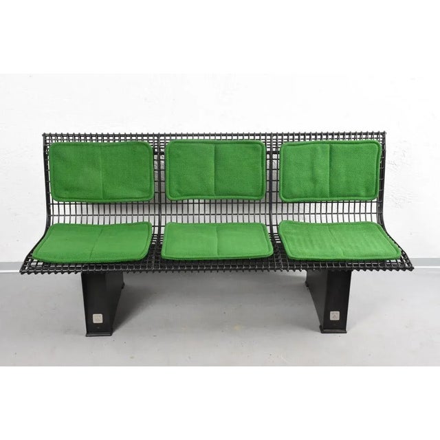 Italian Green Fabric & Enameled Steel Bench by Marco Fantoni for Tecno, 1982 For Sale - Image 3 of 15