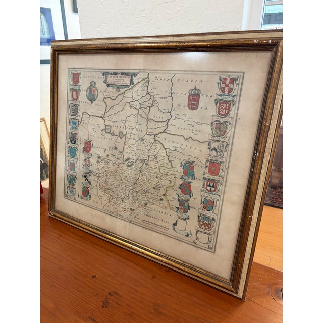 Original 17th-century engraved map of Cambridgeshire, England by Dutch cartographer Joan Blaeu, titled Cantabrigiensis...