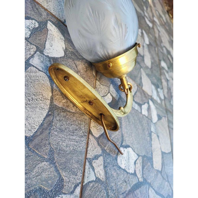 Art Nouveau, brass wall lamp, sconces, dimensions: height 23 cm, depth 15 cm, diameter of the shade 23 cm. European Plug...