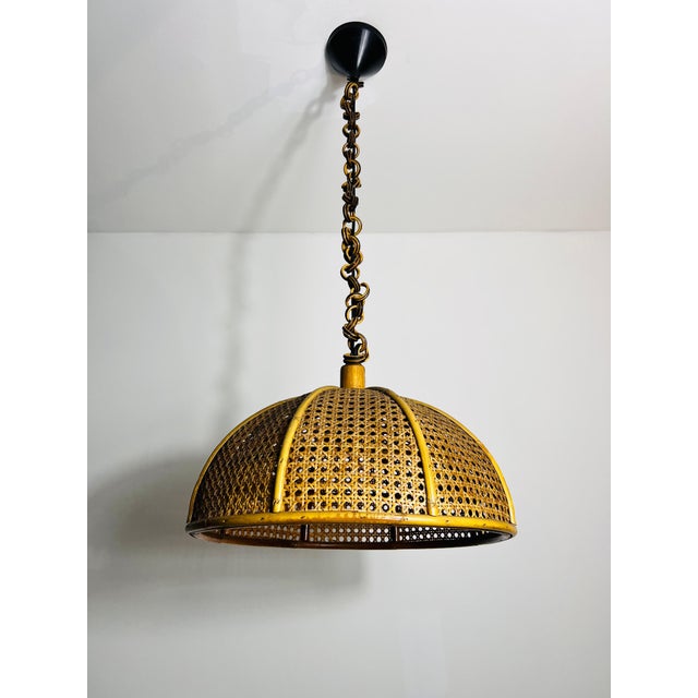 Midcentury Wooden Bamboo Pendant Lamp, Italy, 1960s For Sale - Image 4 of 11