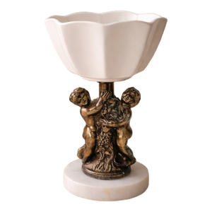 Vintage Italian Marble Cherub Pedestal Bowl Bronze Tone Brass Putti Angel Romantic Cheribum Angels Romance