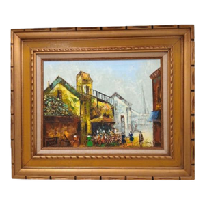 Rene Caron Oil Painting France Paris Street Scenery Canvas 23 X 19.5 Wood Frame