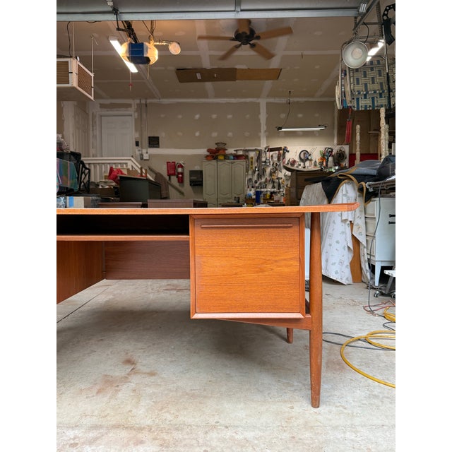 Burnt Orange 1960s Restored Arne Vodder Teak Executive Desk by Hp Hansen, Mid Century Modern For Sale - Image 8 of 12
