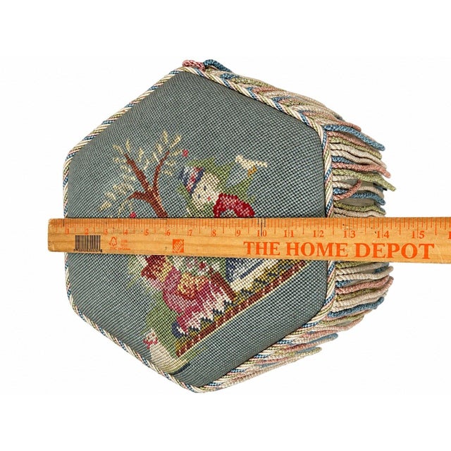 A Pair of Vintage Poufs Foot Stools Needlepoint Embroidery French Design For Sale In Pittsburgh - Image 6 of 8