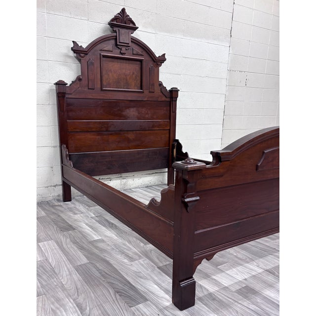 Late 19th Century Antique Full Size Monumental Victorian Renaissance Revival Walnut Burl Wood Bed For Sale - Image 5 of 9