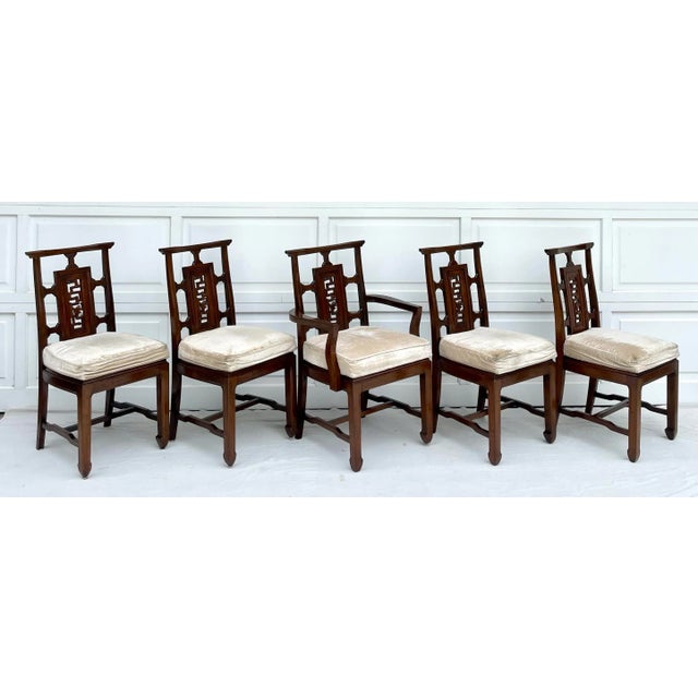 Set of 5 Asian Carved Wood Dining Chairs For Sale In Los Angeles - Image 6 of 12