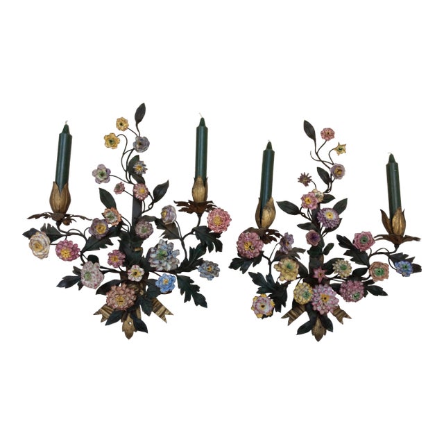 Louis XV Wall Sconces With Porcelain - A Pair For Sale