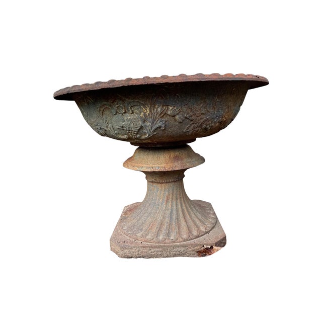 Mid 20th Century Monumental Cast Iron Urns with Foliate and Grape Design - A Pair For Sale - Image 9 of 18
