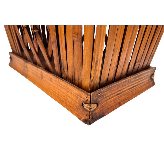 Vintage Handcrafted Bamboo & Rattan Lattice Storage Basket – Chinoiserie / Coastal For Sale In Houston - Image 6 of 11