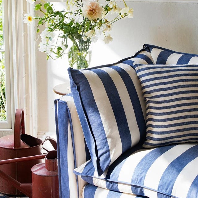 Textile Sophie Conran Coco 2.5 Seater Sofa - Sea Holly Blue Stripes with Knife Edge Cushion For Sale - Image 7 of 12