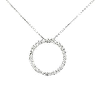 14K White Gold Round Diamond Open Circle Connecting Pendant For Sale