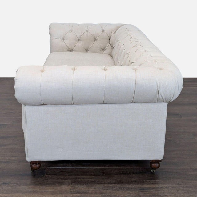 Traditional Restoration Hardware Kensington Classic 3-Seat Chesterfield Sofa in Light Linen For Sale - Image 3 of 10