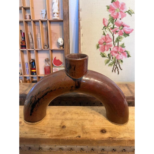 Rustic 1970s Ceramic Bronze Colored Rustic Art Pottery Vase For Sale - Image 3 of 8