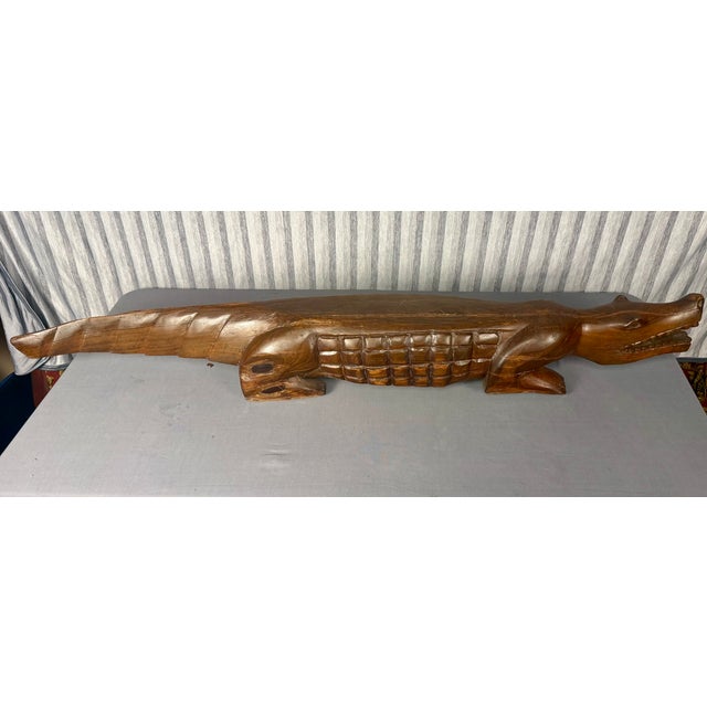 African Large Hand Carved Dark Wood Alligator or Crocodile For Sale - Image 3 of 8