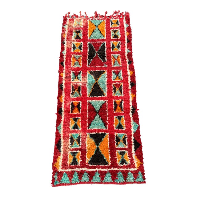 1980s Moroccan Vintage Colorful Rug - 3'1" X 7'1" Ft For Sale