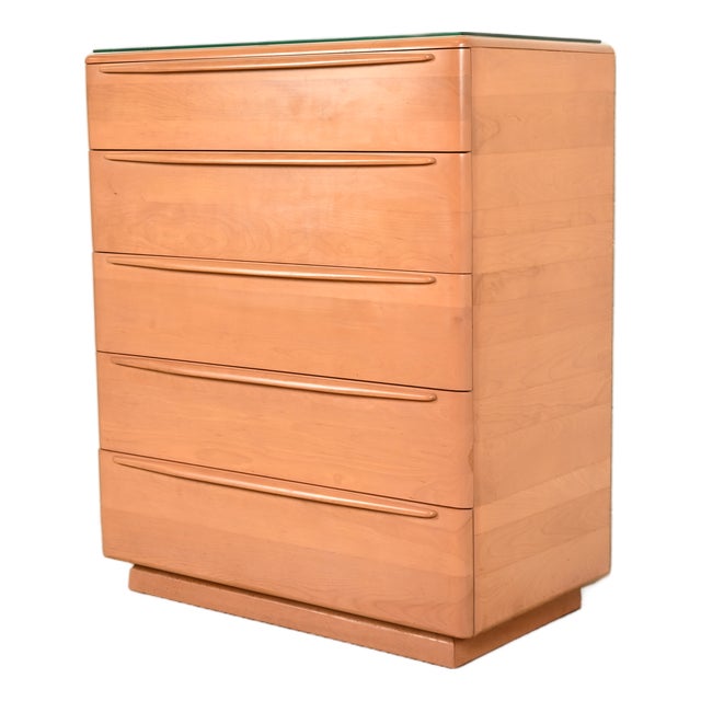 Heywood Wakefield Mid-Century Modern Solid Birch Five-Drawer Highboy Dresser, 1965 For Sale