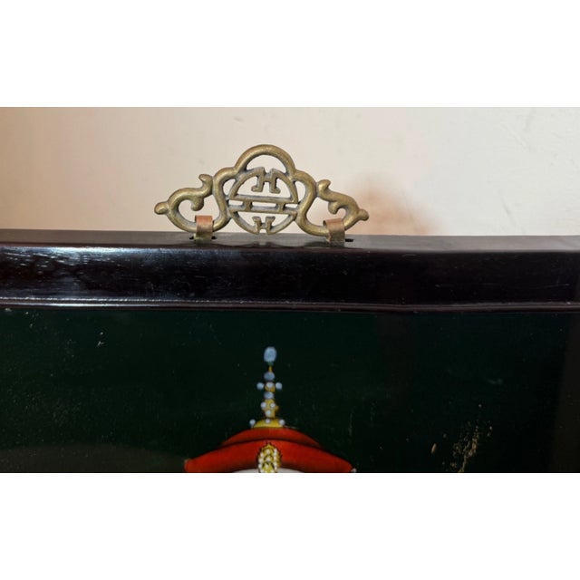 Black Vintage Original Chinese Reverse Painted Glass Painting Emperor Kangxi Art For Sale - Image 8 of 11