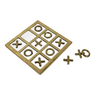 Vintage Mirrored Brass Tic Tac Toe Game Board For Sale