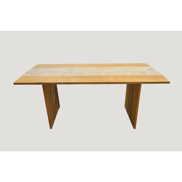 2010s Andrianna Shamaris Shell Inlay Teak Wood Dining Table For Sale - Image 5 of 5