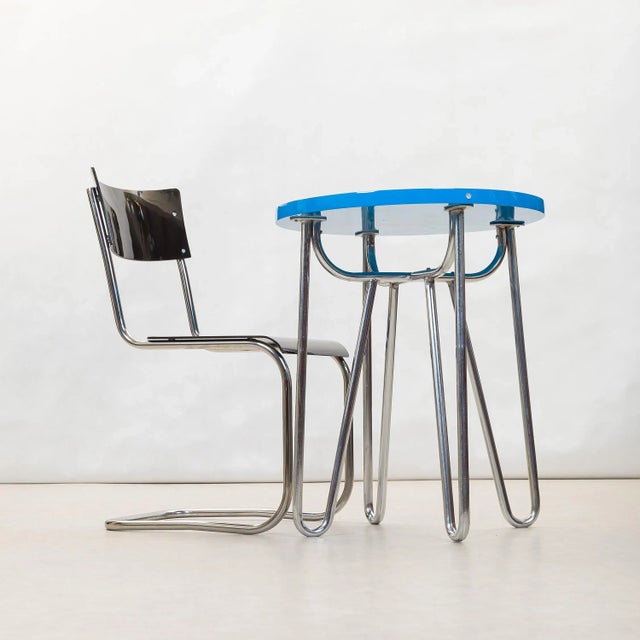 Blue Functionalist Dining Table with Tubular Steel Base, 1930s For Sale - Image 8 of 8