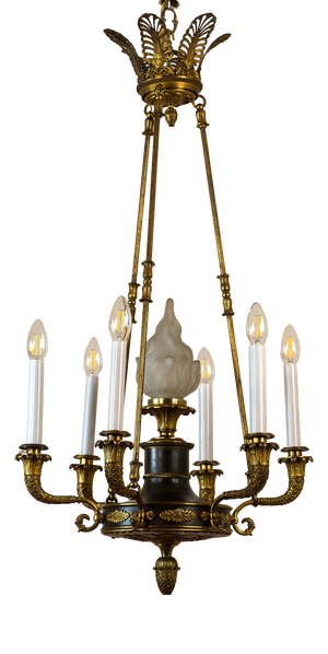 French Empire 7-Light Chandelier in Gilded Bronze, Late 19th Century