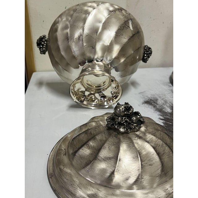 Silver-Plated Fruits Tureen with Grapes and Pomegranate Decorations, Italy, 1950s For Sale - Image 6 of 12