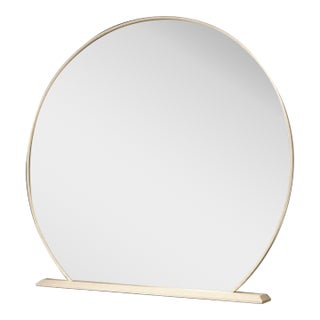 Large Cream Framed Round Mirror With Sculptural Base, 45” X 40” For Sale