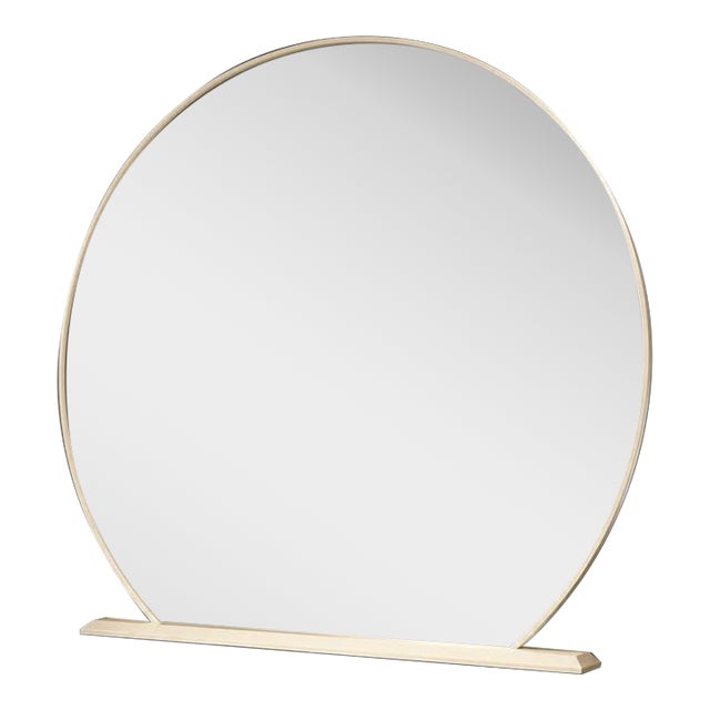Large Cream Framed Round Mirror With Sculptural Base, 45” X 40” For Sale