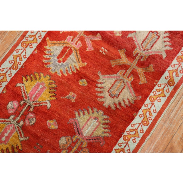 Antique Bright Red Oushak Short Runner - 2'5" x 6'6" For Sale - Image 4 of 11