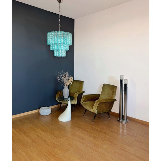 Mid-Century Modern Large Turquoise Murano Glass 3-Tier Tube Chandelier from Venini, 1990s For Sale - Image 3 of 18