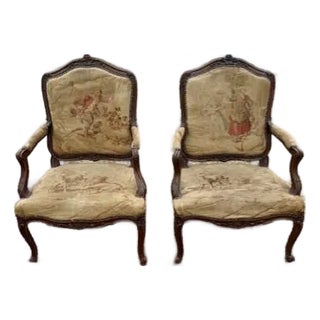 Large 19th Century French Louis XV Solid Walnut Bergere Chair or Armchair- A Pair For Sale