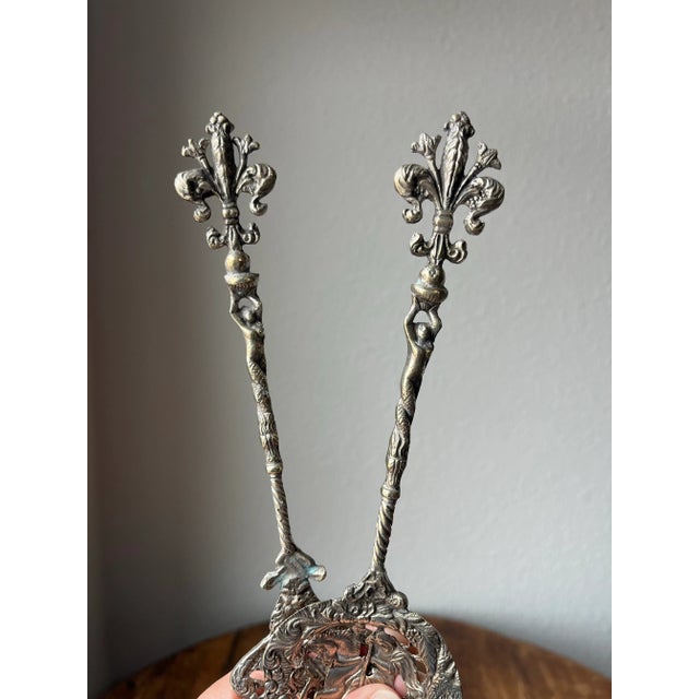Vintage Grazzini Made in Italy Ornate Serving Utensils Spoon and Fork Set Silverplated For Sale - Image 9 of 10