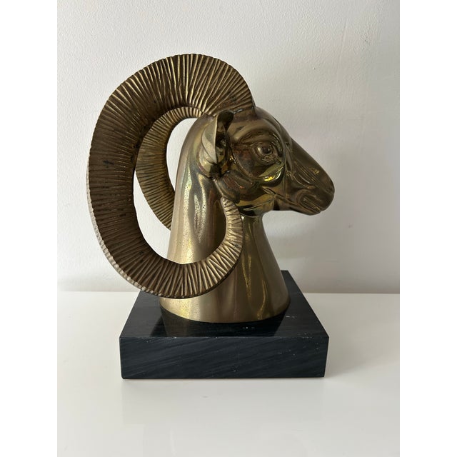 Brass Vintage Mid Century Bronze Ram on Marble Base For Sale - Image 8 of 12