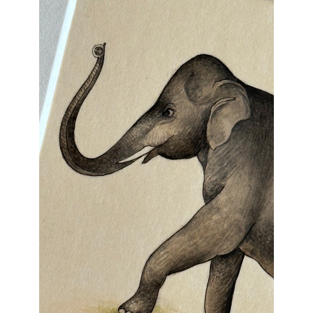 Figurative Original Miniature Hand-Painted Elepahant Painting. Framed For Sale - Image 3 of 3