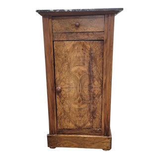 Antique Burr Elm Marble Top Nightstand Cabinet Pedestal Table For Sale
