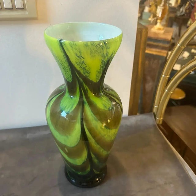 Green A 1970s Carlo Moretti Space Age Green, Brown and Black Opaline Vase For Sale - Image 8 of 11